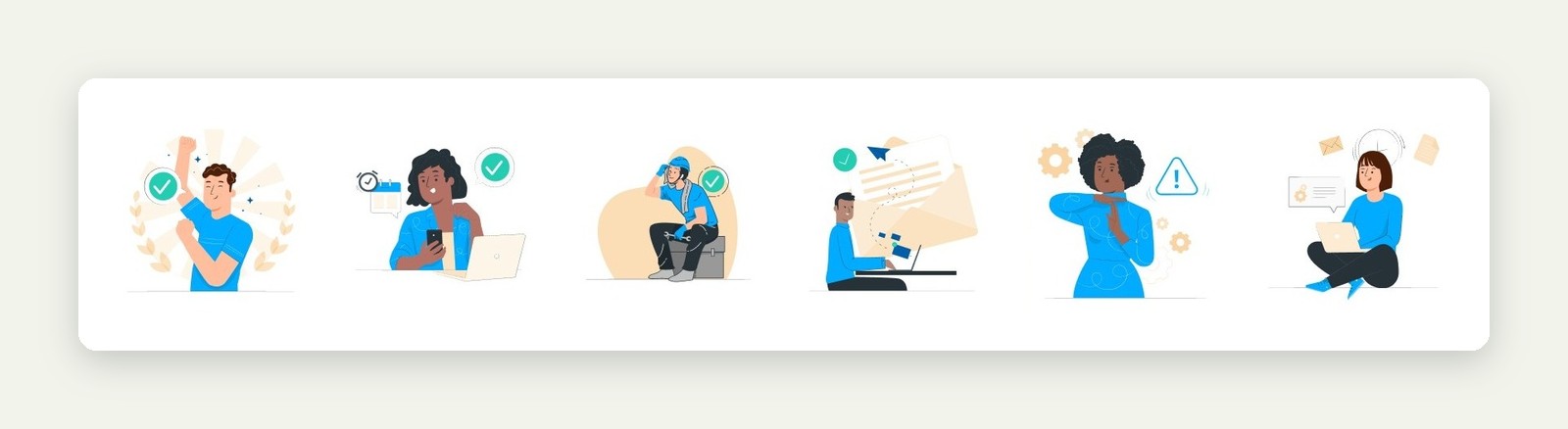 Les illustrations des moments clés : confirmation, rappel, attente, alerte