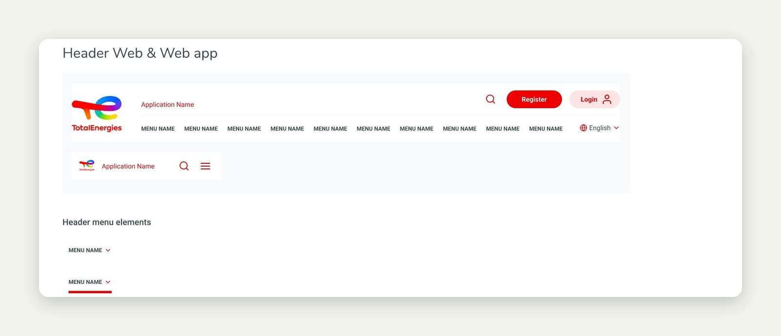 L'en-tête commun aux sites et web apps, en version desktop et réduite